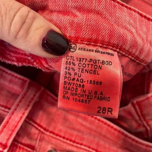 AG Adriano Goldshmied The Stevie red slim straight ankle jeans 28 - Picture 9 of 12